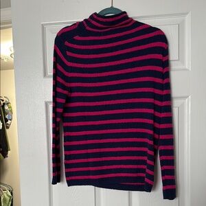 J. Crew Navy and Pink Striped Turtleneck Sweater
